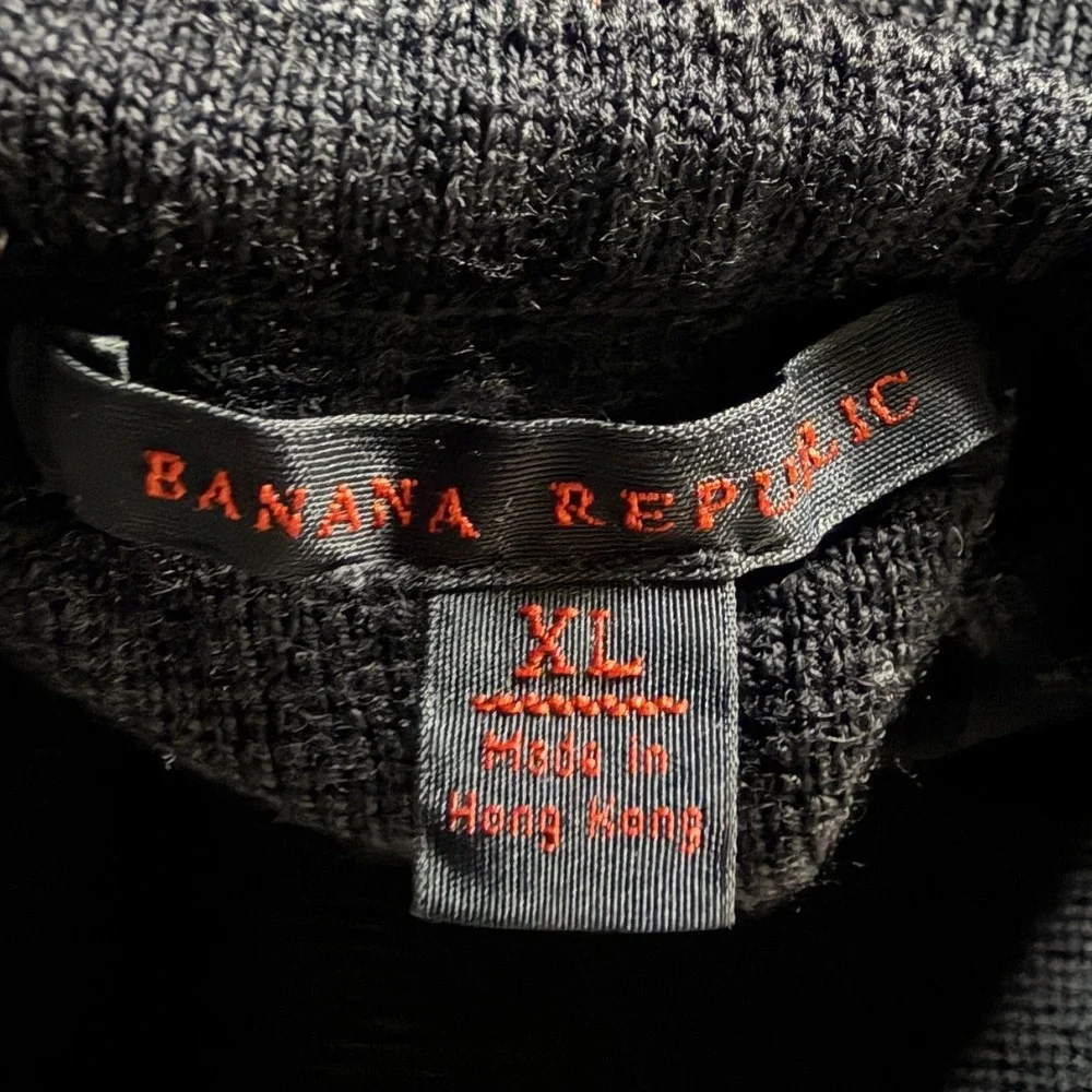 Banana Republic Mens XL Black Turtleneck Sweater Grey Side Stripe racing